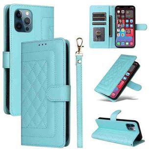 For iPhone 12 Pro Max Diamond Lattice Leather Flip Phone Case(Mint Green)