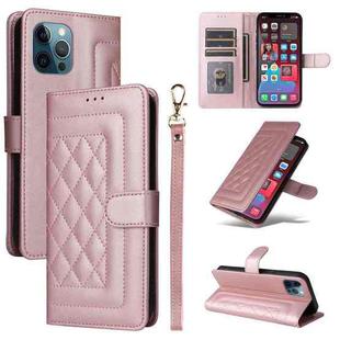 For iPhone 12 Pro Max Diamond Lattice Leather Flip Phone Case(Rose Gold)