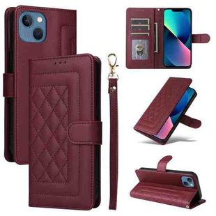 For iPhone 13 Diamond Lattice Leather Flip Phone Case(Wine Red)