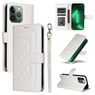 For iPhone 13 Pro Diamond Lattice Leather Flip Phone Case(White)