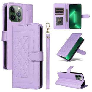 For iPhone 13 Pro Diamond Lattice Leather Flip Phone Case(Light Purple)