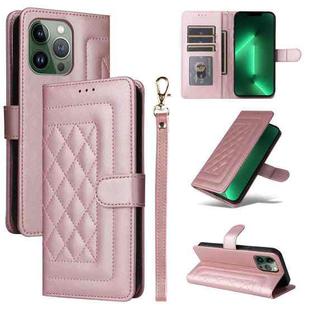 For iPhone 13 Pro Diamond Lattice Leather Flip Phone Case(Rose Gold)