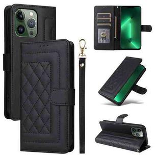 For iPhone 13 Pro Diamond Lattice Leather Flip Phone Case(Black)