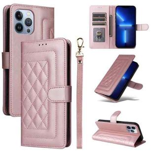 For iPhone 13 Pro Max Diamond Lattice Leather Flip Phone Case(Rose Gold)