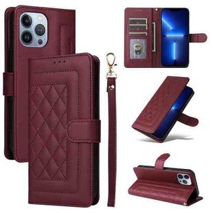 For iPhone 13 Pro Max Diamond Lattice Leather Flip Phone Case(Wine Red)