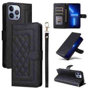 For iPhone 13 Pro Max Diamond Lattice Leather Flip Phone Case(Black)
