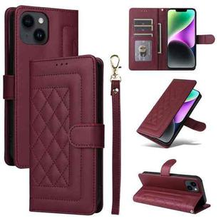 For iPhone 14 Diamond Lattice Leather Flip Phone Case(Wine Red)