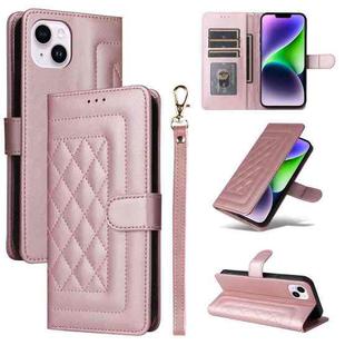 For iPhone 14 Plus Diamond Lattice Leather Flip Phone Case(Rose Gold)