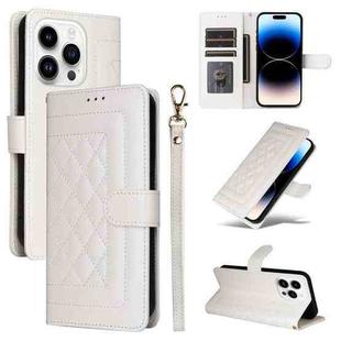 For iPhone 14 Pro Diamond Lattice Leather Flip Phone Case(White)