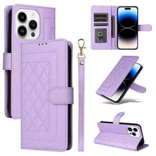 For iPhone 14 Pro Diamond Lattice Leather Flip Phone Case(Light Purple)