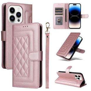 For iPhone 14 Pro Diamond Lattice Leather Flip Phone Case(Rose Gold)