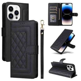 For iPhone 14 Pro Diamond Lattice Leather Flip Phone Case(Black)