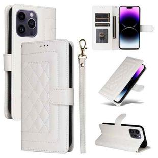 For iPhone 14 Pro Max Diamond Lattice Leather Flip Phone Case(White)