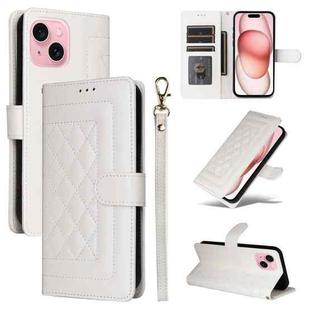 For iPhone 15 Diamond Lattice Leather Flip Phone Case(White)
