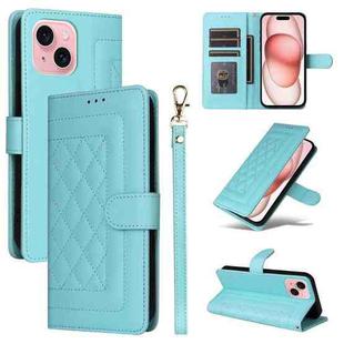 For iPhone 15 Diamond Lattice Leather Flip Phone Case(Mint Green)