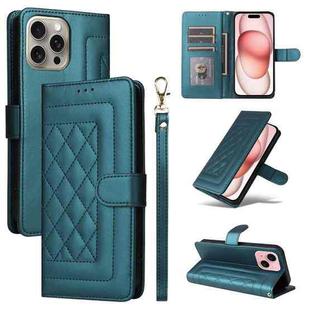 For iPhone 15 Diamond Lattice Leather Flip Phone Case(Green)