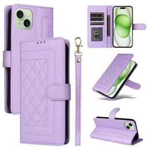 For iPhone 15 Plus Diamond Lattice Leather Flip Phone Case(Light Purple)