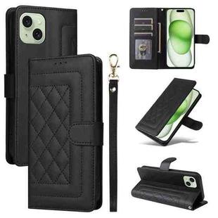 For iPhone 15 Plus Diamond Lattice Leather Flip Phone Case(Black)