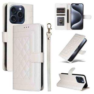 For iPhone 15 Pro Diamond Lattice Leather Flip Phone Case(White)