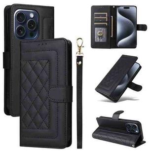 For iPhone 15 Pro Diamond Lattice Leather Flip Phone Case(Black)