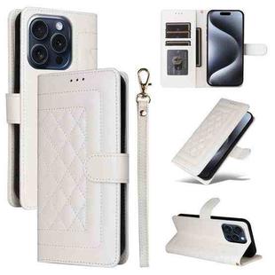 For iPhone 15 Pro Max Diamond Lattice Leather Flip Phone Case(White)