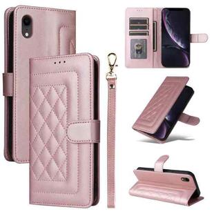 For iPhone XR Diamond Lattice Leather Flip Phone Case(Rose Gold)