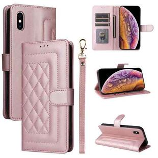 For iPhone XS / X Diamond Lattice Leather Flip Phone Case(Rose Gold)