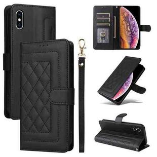 For iPhone XS / X Diamond Lattice Leather Flip Phone Case(Black)