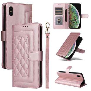 For iPhone XS Max Diamond Lattice Leather Flip Phone Case(Rose Gold)