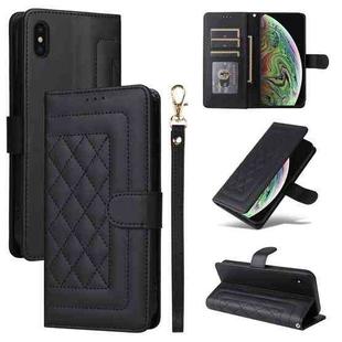 For iPhone XS Max Diamond Lattice Leather Flip Phone Case(Black)