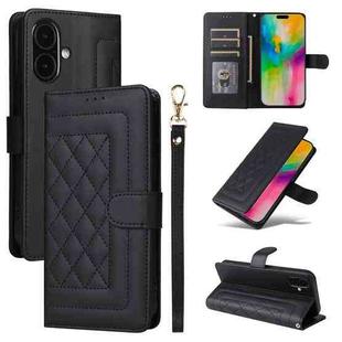 For iPhone 16 Plus Diamond Lattice Leather Flip Phone Case(Black)