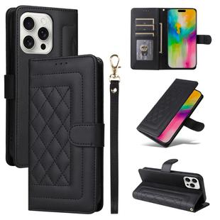 For iPhone 16 Pro Diamond Lattice Leather Flip Phone Case(Black)