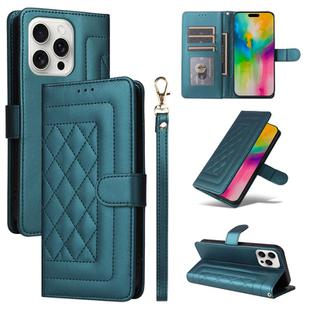 For iPhone 16 Pro Diamond Lattice Leather Flip Phone Case(Green)