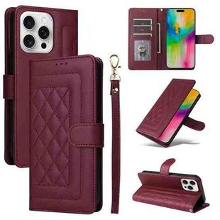 For iPhone 16 Pro Max Diamond Lattice Leather Flip Phone Case(Wine Red)