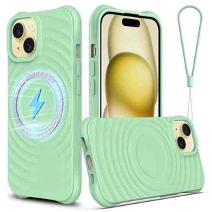 For iPhone 15 Plus Wave Texture MagSafe Magnetic Liquid Silicone Phone Case(Green)