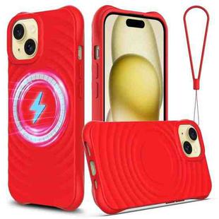 For iPhone 15 Plus Wave Texture MagSafe Magnetic Liquid Silicone Phone Case(Red)
