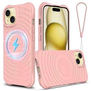 For iPhone 15 Plus Wave Texture MagSafe Magnetic Liquid Silicone Phone Case(Pink)