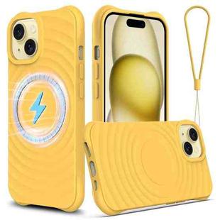 For iPhone 15 Wave Texture MagSafe Magnetic Liquid Silicone Phone Case(Yellow)