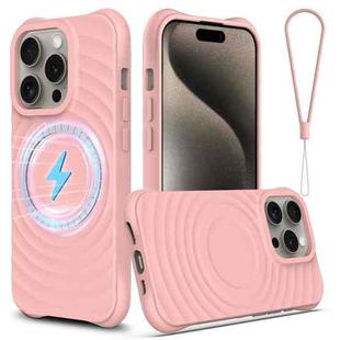 For iPhone 14 Pro Max Wave Texture MagSafe Magnetic Liquid Silicone Phone Case(Pink)