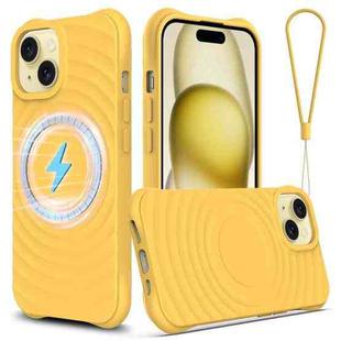 For iPhone 13 Wave Texture MagSafe Magnetic Liquid Silicone Phone Case(Yellow)