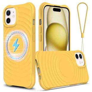 For iPhone 12 Wave Texture MagSafe Magnetic Liquid Silicone Phone Case(Yellow)