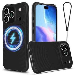 For iPhone 17 Pro Wave Texture MagSafe Magnetic Liquid Silicone Phone Case(Black)