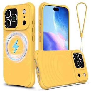 For iPhone 17 Pro Wave Texture MagSafe Magnetic Liquid Silicone Phone Case(Yellow)
