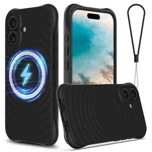 For iPhone 17 Wave Texture MagSafe Magnetic Liquid Silicone Phone Case(Black)