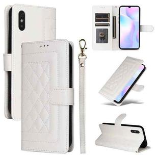 For Xiaomi Redmi 9a Diamond Lattice Leather Flip Phone Case(White)