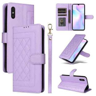 For Xiaomi Redmi 9a Diamond Lattice Leather Flip Phone Case(Light Purple)