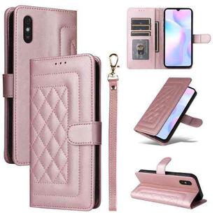 For Xiaomi Redmi 9a Diamond Lattice Leather Flip Phone Case(Rose Gold)