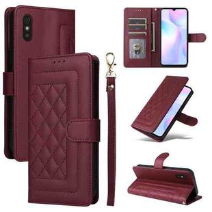 For Xiaomi Redmi 9a Diamond Lattice Leather Flip Phone Case(Wine Red)