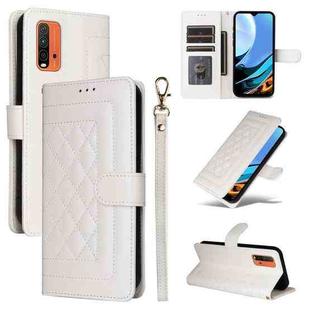 For Xiaomi Redmi 9T Diamond Lattice Leather Flip Phone Case(White)