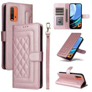 For Xiaomi Redmi 9T Diamond Lattice Leather Flip Phone Case(Rose Gold)